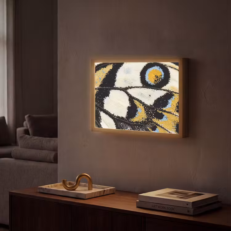 Vlinder - Vleugel - Geel Light Box met batterij (Wandlamp) middel -sfeer1