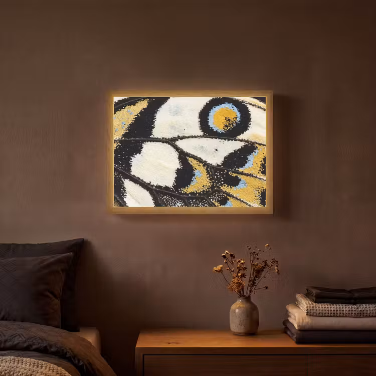 Vlinder - Vleugel - Geel Light Box met batterij (Wandlamp) middel -sfeer4