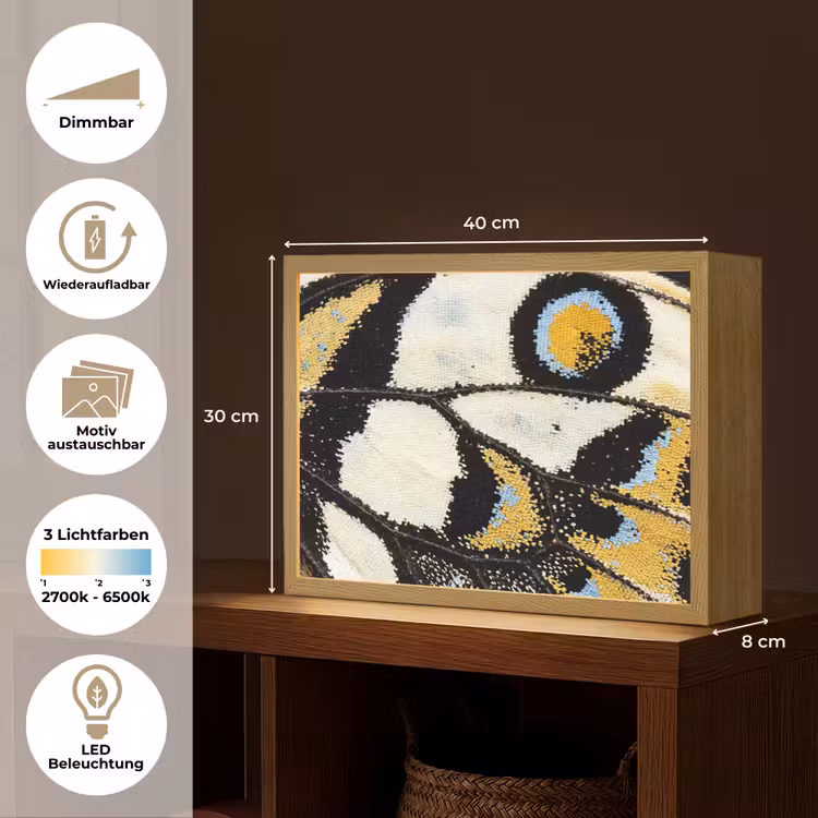 Vlinder - Vleugel - Geel Light Box met batterij (Wandlamp) middel -USP_websiteoverzichtDE