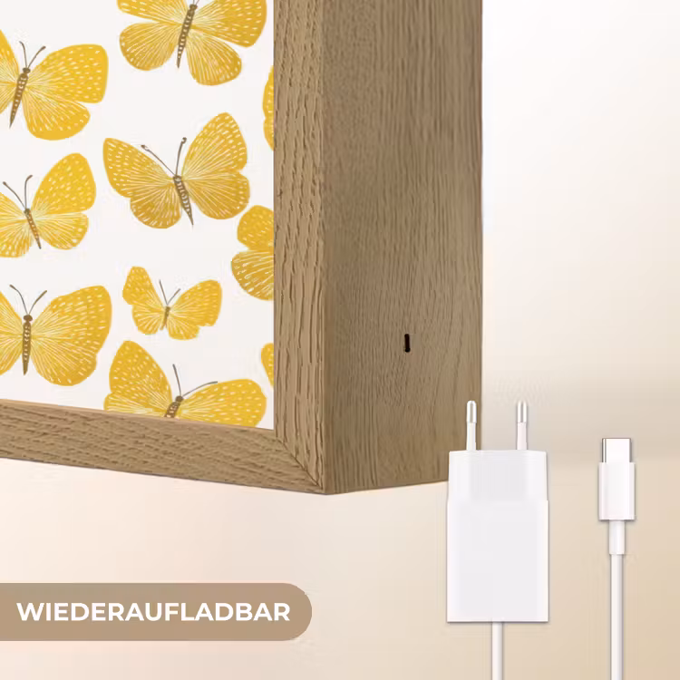 Vlinders - Botanisch - Illustratie - Geel - Wit Light Box met batterij (Wandlamp) middel 907 -USP_websiteoplaadbaarDE