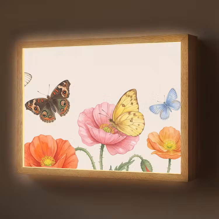 Vlinders - Klaprozen - Illustratie - Kleurrijk Light Box met batterij (Wandlamp) middel -z3d_website
