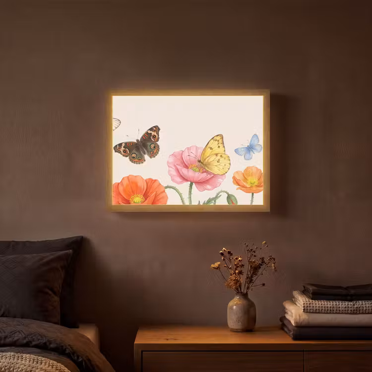 Vlinders - Klaprozen - Illustratie - Kleurrijk Light Box met batterij (Wandlamp) middel -sfeer4
