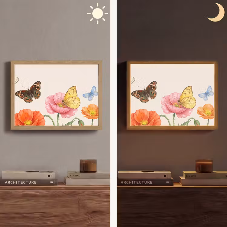 Vlinders - Klaprozen - Illustratie - Kleurrijk Light Box met batterij (Wandlamp) middel -sfeer3