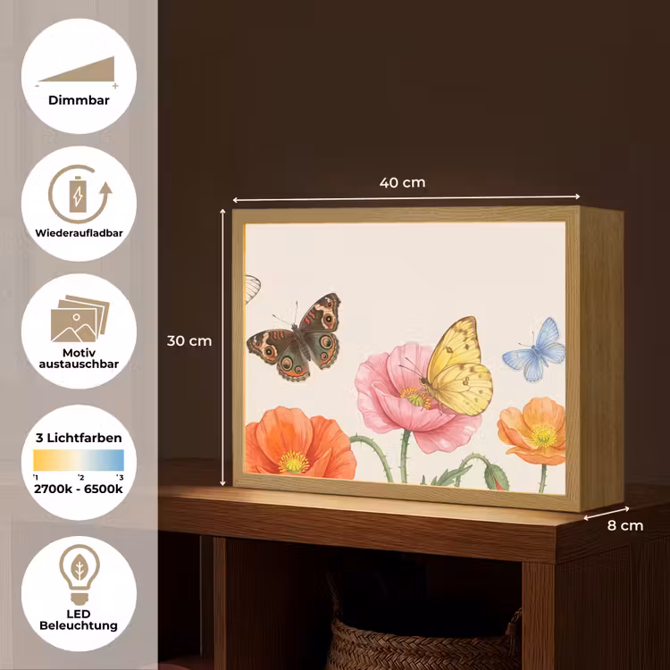 Vlinders - Klaprozen - Illustratie - Kleurrijk Light Box met batterij (Wandlamp) middel -USP_websiteoverzichtDE