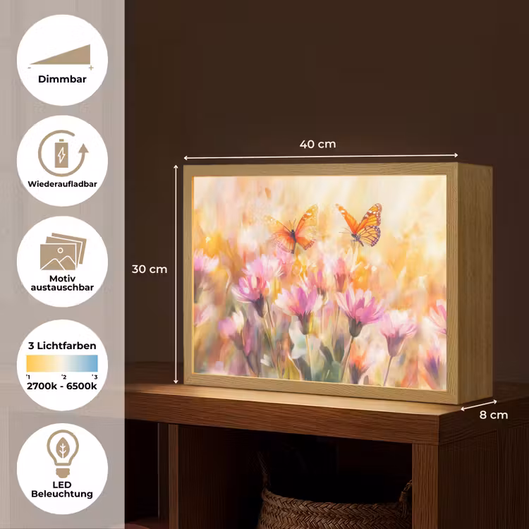 Vlinders - Oranje - Bloemen Light Box met batterij (Wandlamp) middel -USP_websiteoverzichtDE