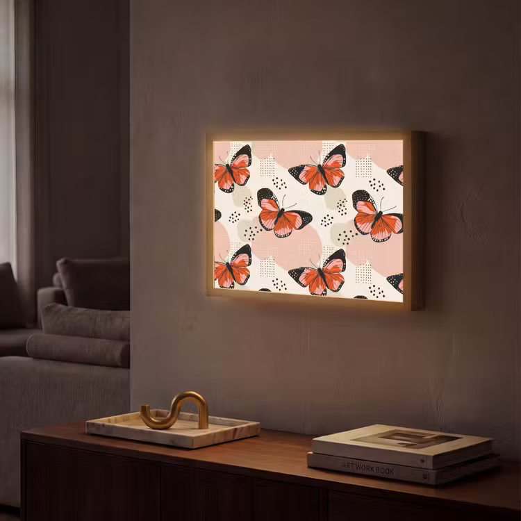 Vlinders - Retro - Kleurrijk Light Box met batterij (Wandlamp) middel 907 -sfeer1