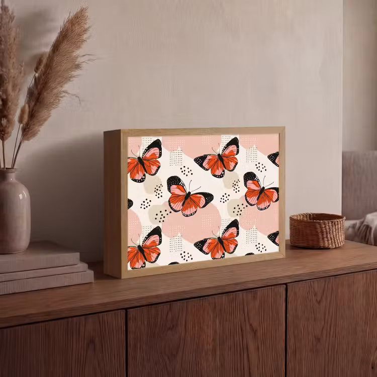 Vlinders - Retro - Kleurrijk Light Box met batterij (Wandlamp) middel 907 -sfeer2