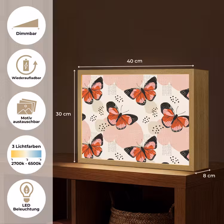 Vlinders - Retro - Kleurrijk Light Box met batterij (Wandlamp) middel 907 -USP_websiteoverzichtDE