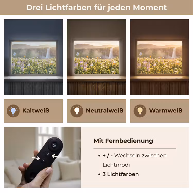 Vlinders - Waterval - Bloemenveld Light Box met batterij (Wandlamp) middel -USP_lichtkleurDE