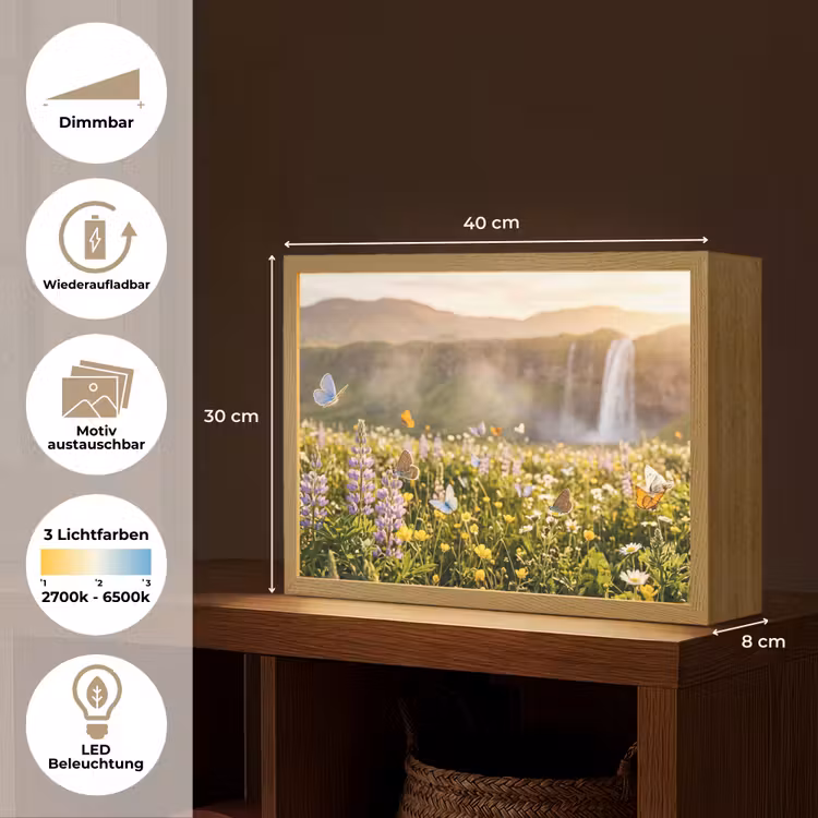 Vlinders - Waterval - Bloemenveld Light Box met batterij (Wandlamp) middel -USP_websiteoverzichtDE