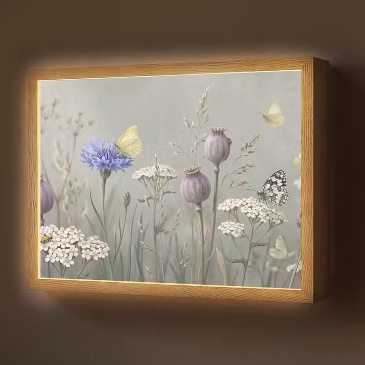 Vlinders - Wildbloemen - Illustratie - Kleurrijk Light Box met batterij (Wandlamp) middel -z3d_website