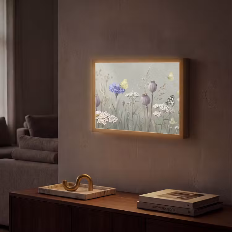 Vlinders - Wildbloemen - Illustratie - Kleurrijk Light Box met batterij (Wandlamp) middel -sfeer1
