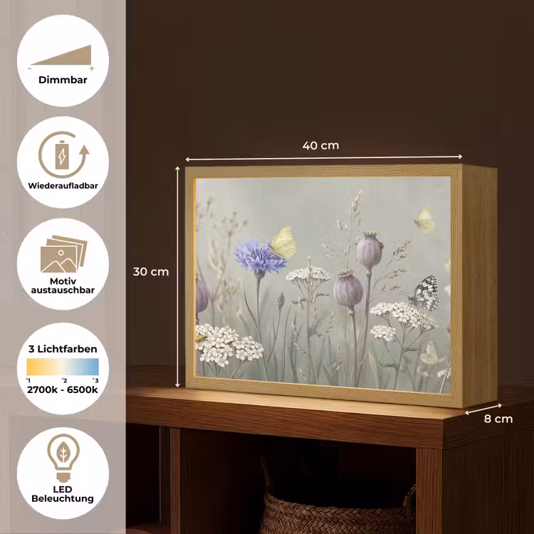 Vlinders - Wildbloemen - Illustratie - Kleurrijk Light Box met batterij (Wandlamp) middel -USP_websiteoverzichtDE