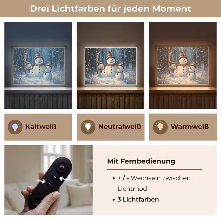 Sneeuwpop - Sneeuw - Winter - Bos Light Box met batterij (Wandlamp) middel -USP_lichtkleurDE
