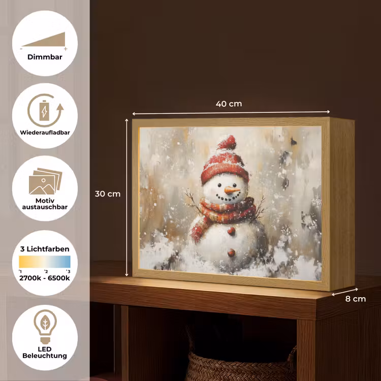 Sneeuwpop - Winter - Sneeuw - Beige Light Box met batterij (Wandlamp) middel -USP_websiteoverzichtDE