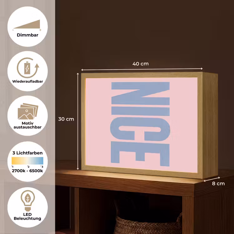 Nice - Paars - Roze Light Box met batterij (Wandlamp) middel -USP_websiteoverzichtDE
