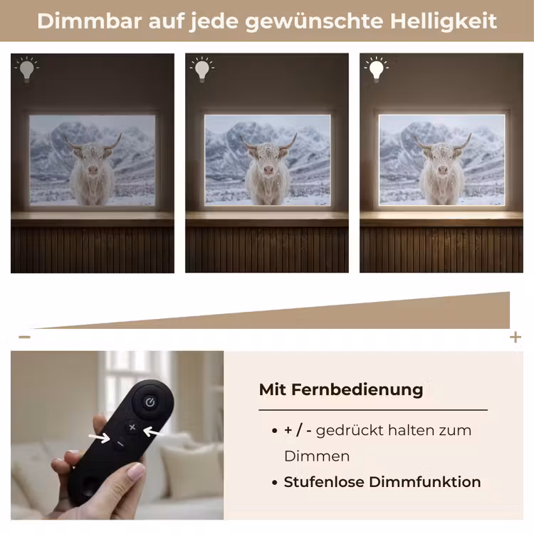 Schotse Hooglander - Sneeuw - Bergen - Winter Light Box met batterij (Wandlamp) middel -USP_dimbaarDE
