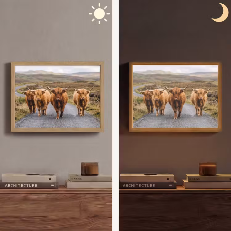 Schotse Hooglanders - Weg - Landschap - Kudde Light Box met batterij (Wandlamp) middel -sfeer3