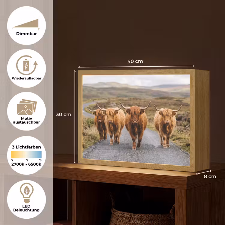 Schotse Hooglanders - Weg - Landschap - Kudde Light Box met batterij (Wandlamp) middel -USP_websiteoverzichtDE