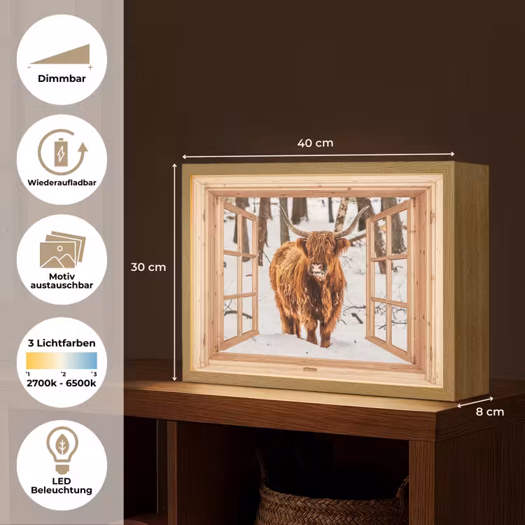 Schotse Hooglander - Winter - Landschap - Natuur - Dieren - Doorkijk Light Box met batterij (Wandlamp) middel -USP_websiteoverzichtDE