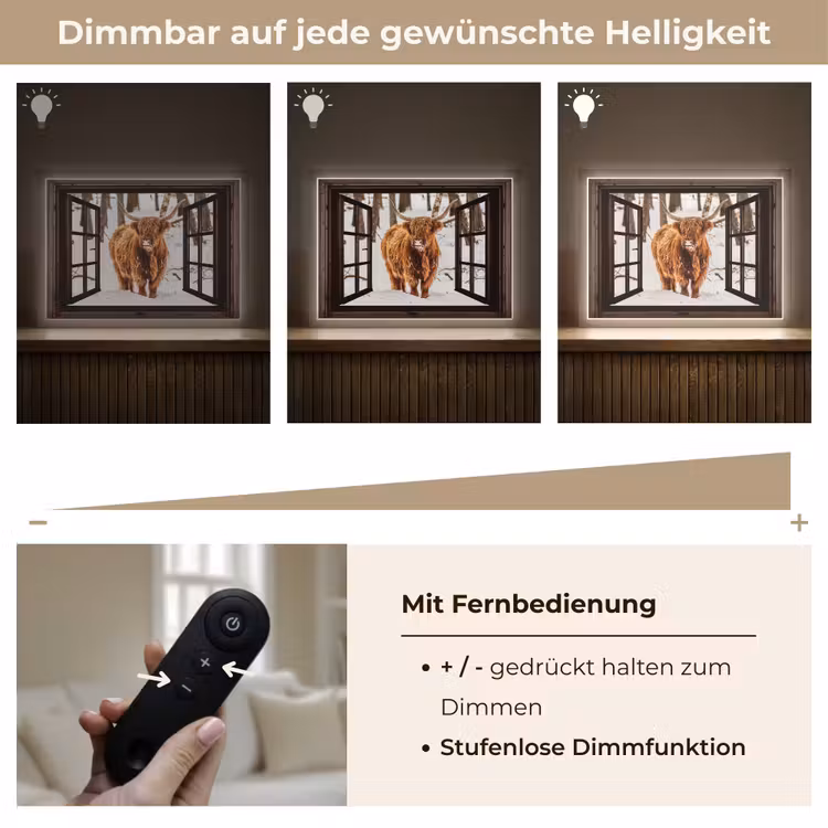 Schotse Hooglander - Sneeuw - Natuur - Dieren - Doorkijk - Winter Light Box met batterij (Wandlamp) middel -USP_dimbaarDE