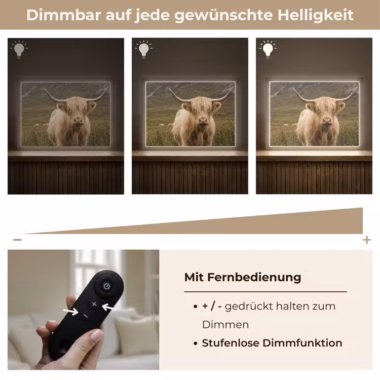 Schotse hooglander - Bergen - Grasveld Light Box met batterij (Wandlamp) middel -USP_dimbaarDE