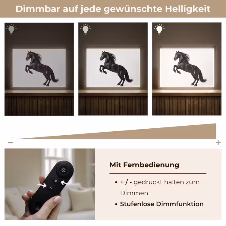 Zwart - Paard - Portret Light Box met batterij (Wandlamp) middel -USP_dimbaarDE
