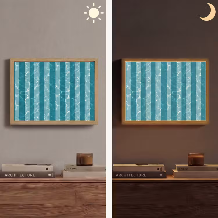Zwembad - Strepen - Groen Light Box met batterij (Wandlamp) middel 907 -sfeer3