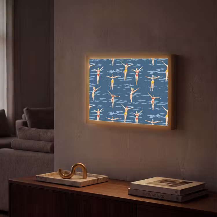 Zwemsters- Retro - Blauw Light Box met batterij (Wandlamp) middel 907 -sfeer1