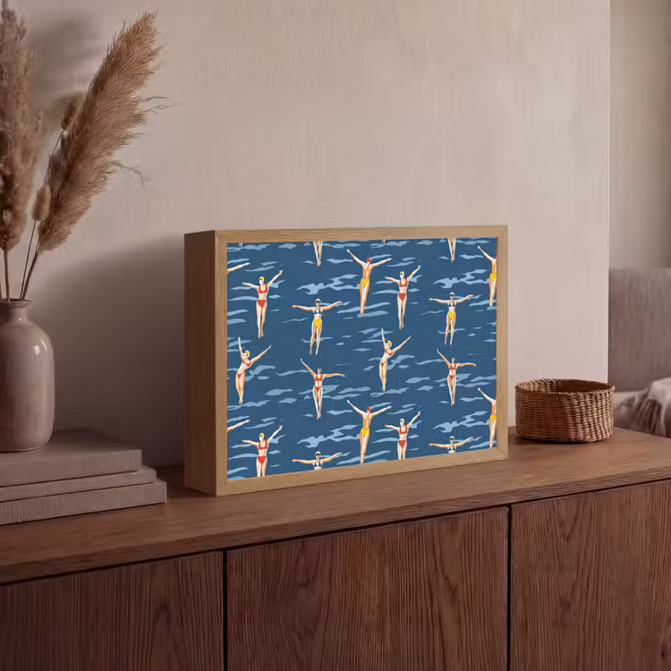 Zwemsters- Retro - Blauw Light Box met batterij (Wandlamp) middel 907 -sfeer2
