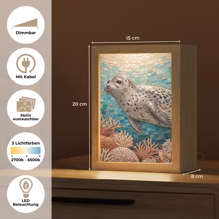 Zeehond - Mozaïek - Onderwater - Dieren - Blauw Light Box met kabel (Wandlamp) klein -USP_websiteoverzichtDE