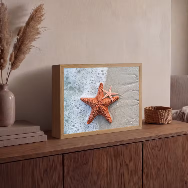 Zeester - Strand - Zee Light Box met batterij (Wandlamp) middel -sfeer2