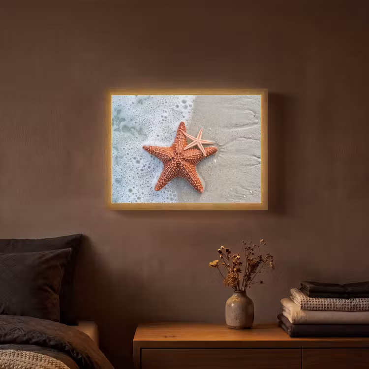 Zeester - Strand - Zee Light Box met batterij (Wandlamp) middel -sfeer4
