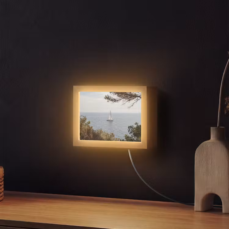 Lightbox - Wandleuchte - Segelboot – Bäume – Wasser - Zeilboot - bomen - water Light Box met kabel (Wandlamp) klein