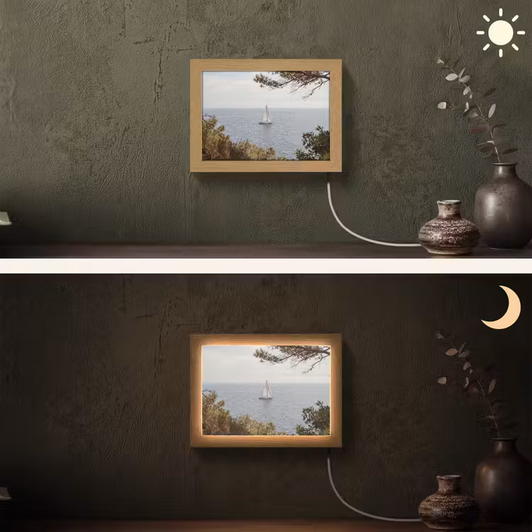 Lightbox - Wandleuchte - Segelboot – Bäume – Wasser - Zeilboot - bomen - water Light Box met kabel (Wandlamp) klein