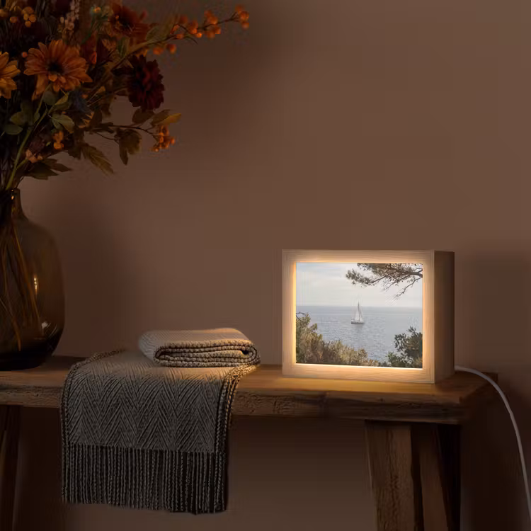Lightbox - Wandleuchte - Segelboot – Bäume – Wasser - Zeilboot - bomen - water Light Box met kabel (Wandlamp) klein