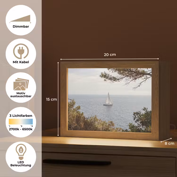 Lightbox - Wandleuchte - Segelboot – Bäume – Wasser - Zeilboot - bomen - water Light Box met kabel (Wandlamp) klein