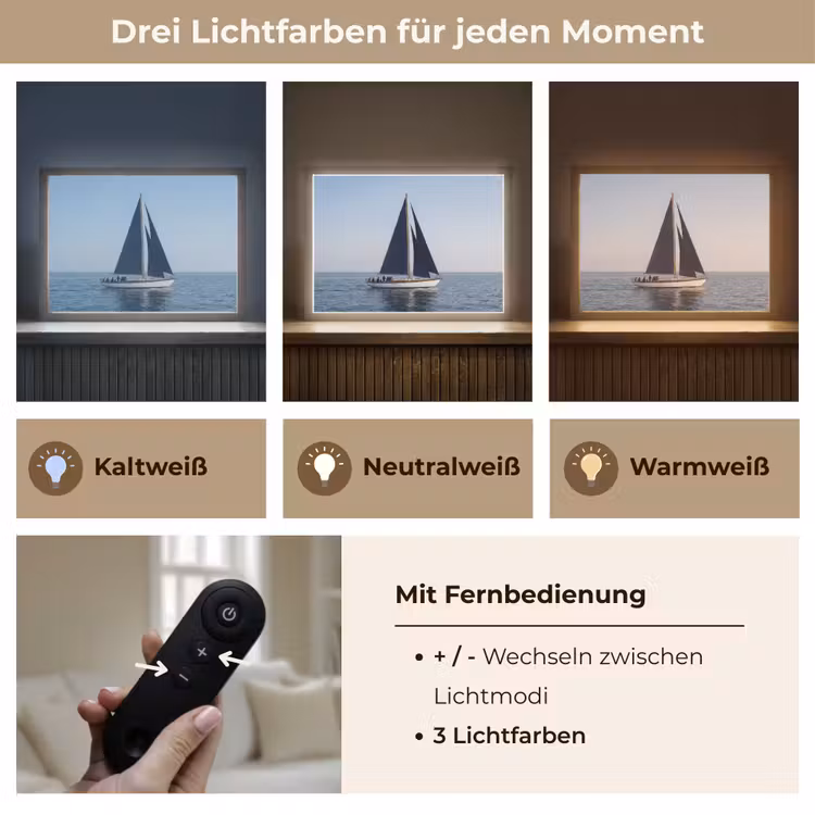 Zeilboot - Zee - Blauw Light Box met batterij (Wandlamp) middel -USP_lichtkleurDE