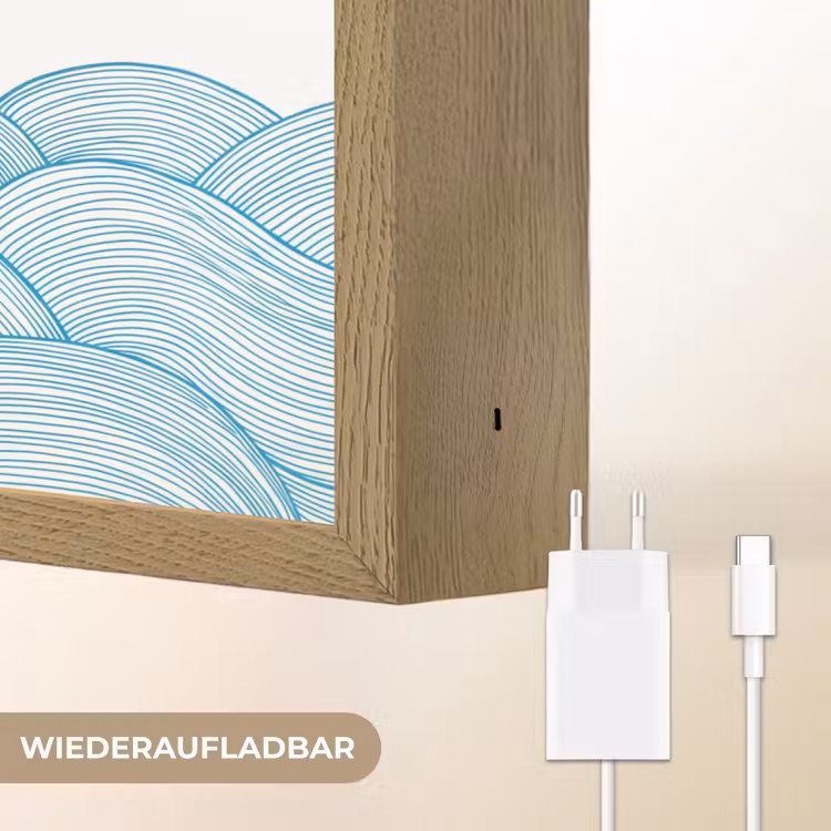 Zeilboot - Golven - Zee - Illustratie - Blauw Light Box met batterij (Wandlamp) middel -USP_websiteoplaadbaarDE