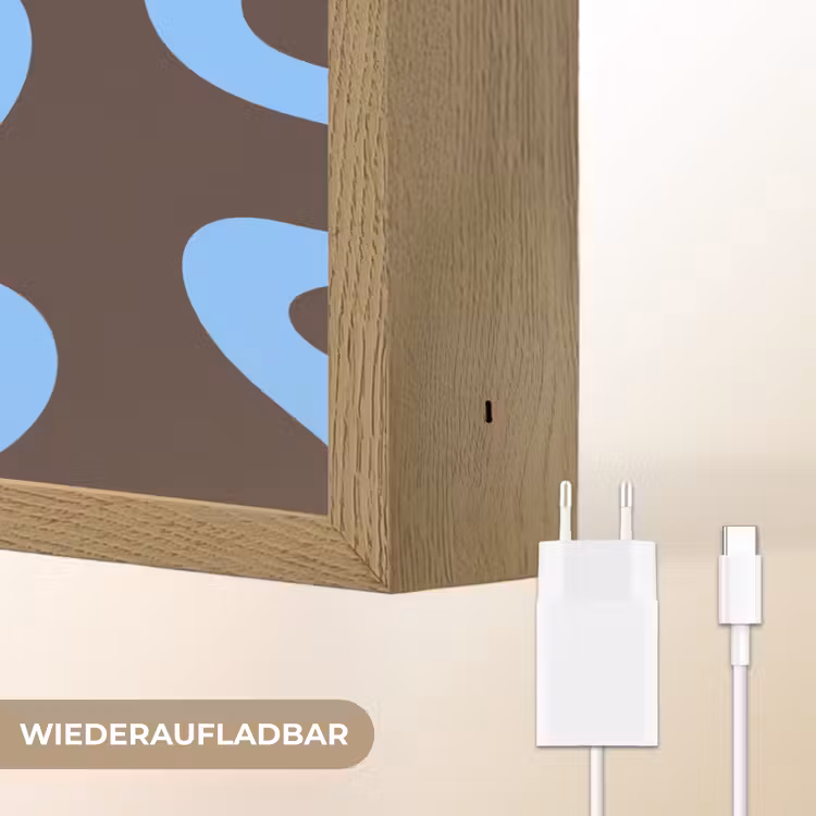 Kronkelende lijnen - Blauw - Bruin - Minimalistisch Light Box met batterij (Wandlamp) middel 907 -USP_websiteoplaadbaarDE