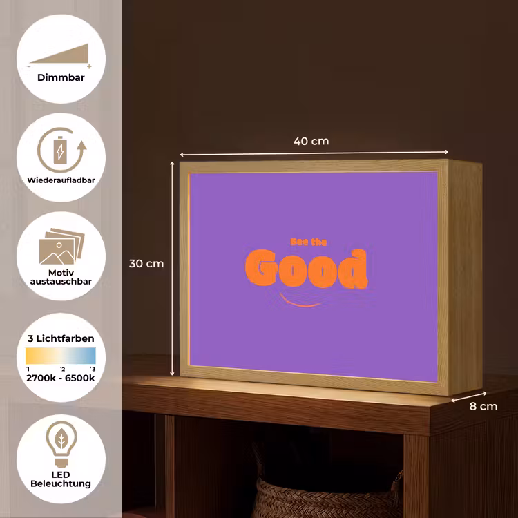See the good - Oranje - Paars - Smiley Light Box met batterij (Wandlamp) middel -USP_websiteoverzichtDE