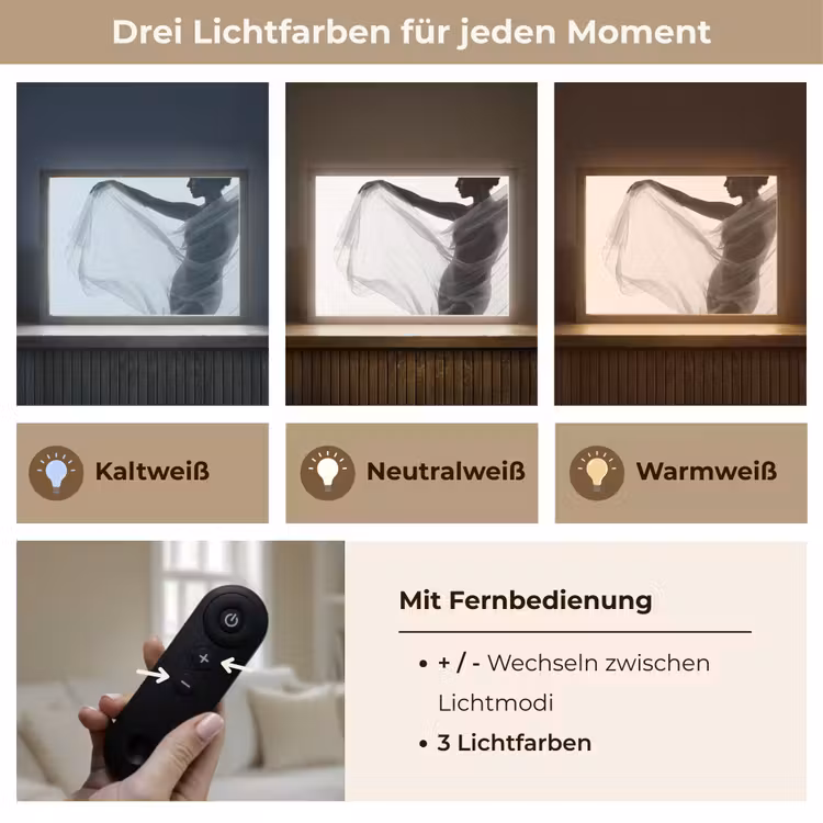 Silhouet - Sluier - Vormen - Zwart - Wit - Sensueel Light Box met batterij (Wandlamp) middel -USP_lichtkleurDE