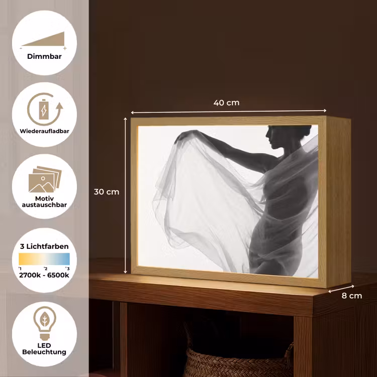 Silhouet - Sluier - Vormen - Zwart - Wit - Sensueel Light Box met batterij (Wandlamp) middel -USP_websiteoverzichtDE