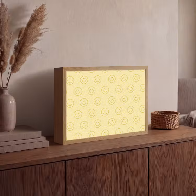 Smileys - Patroon - Retro - Zachtgeel Light Box met batterij (Wandlamp) middel 907 -sfeer2