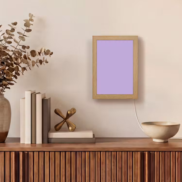 Soft - Lavender - Paars Light Box met kabel (Wandlamp) klein 929 -sfeer2