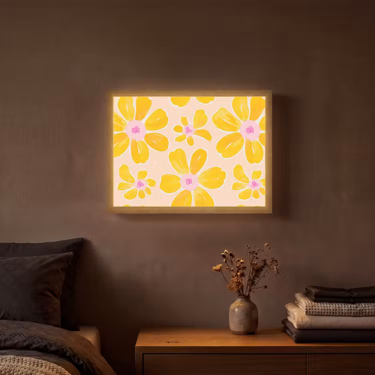Zomers - Bloemen - Geel Light Box met batterij (Wandlamp) middel 907 -sfeer4