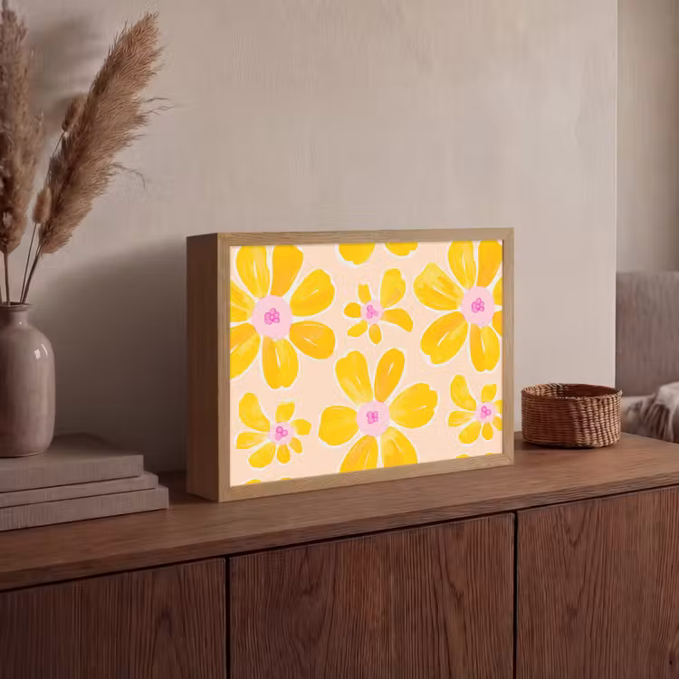 Zomers - Bloemen - Geel Light Box met batterij (Wandlamp) middel 907 -sfeer2