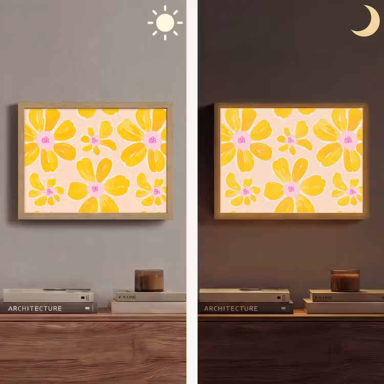 Zomers - Bloemen - Geel Light Box met batterij (Wandlamp) middel 907 -sfeer3