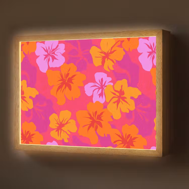 Zomers - Hibiscus - Kleurrijk Light Box met batterij (Wandlamp) middel 907 -z3d_website
