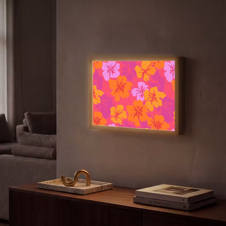 Zomers - Hibiscus - Kleurrijk Light Box met batterij (Wandlamp) middel 907 -sfeer1
